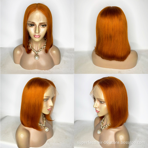Ready To Ship Wholesale Price Ginger Color Bob Wig Brazilian Virgin Hair Transparent Lace Front Wig Colored Bob Wig